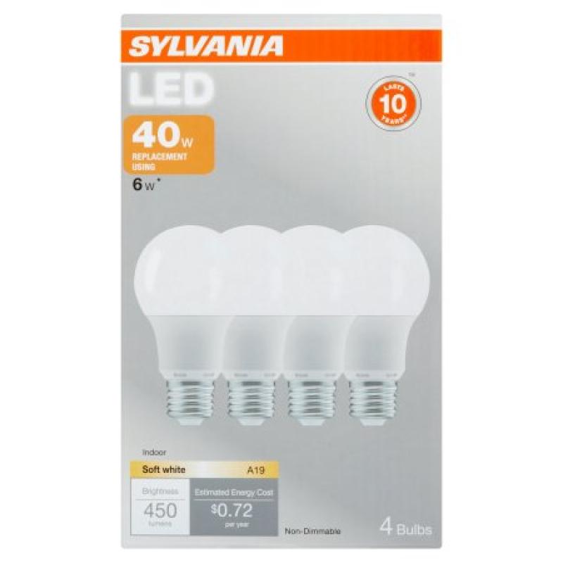 Sylvania LED 40W Equivalent A19 Light Bulbs, 4pk