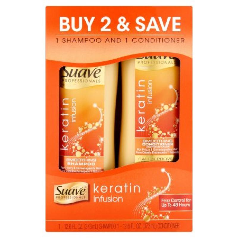 Suave Professionals Keratin Infusion Smoothing Shampoo and Conditioner, 12.6 oz, 2 pk