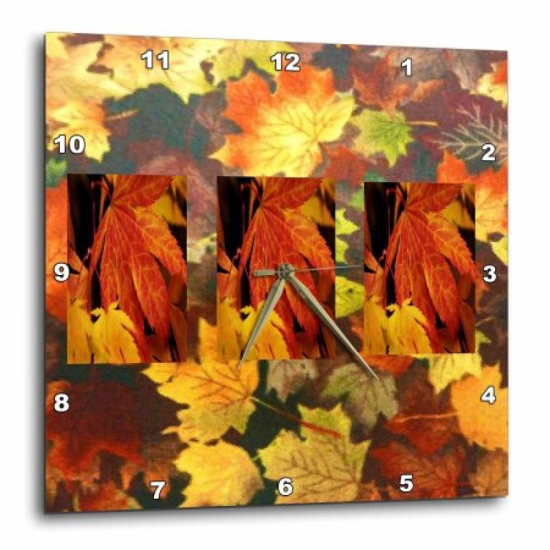 3dRose 3 Fall Leaves, Wall Clock, 13 by 13-inch