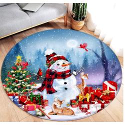 Winter Christmas Round Carpet Cute Snowman Xmas Tree Gift Rabbit Deer Forest Snowflake Home Living Room Bedroom Decor Floor Rugs