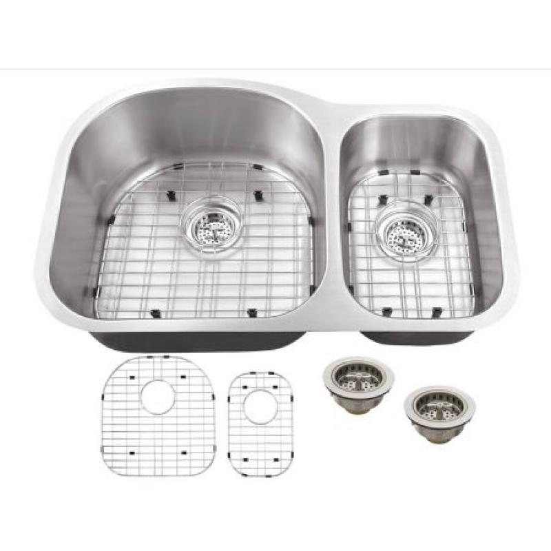 Magnus Sinks 31-1/2" x 20-1/2" 16 Gauge Stainless Steel Double Bowl Kitchen Sink with Grid Set and Drain Assemblies
