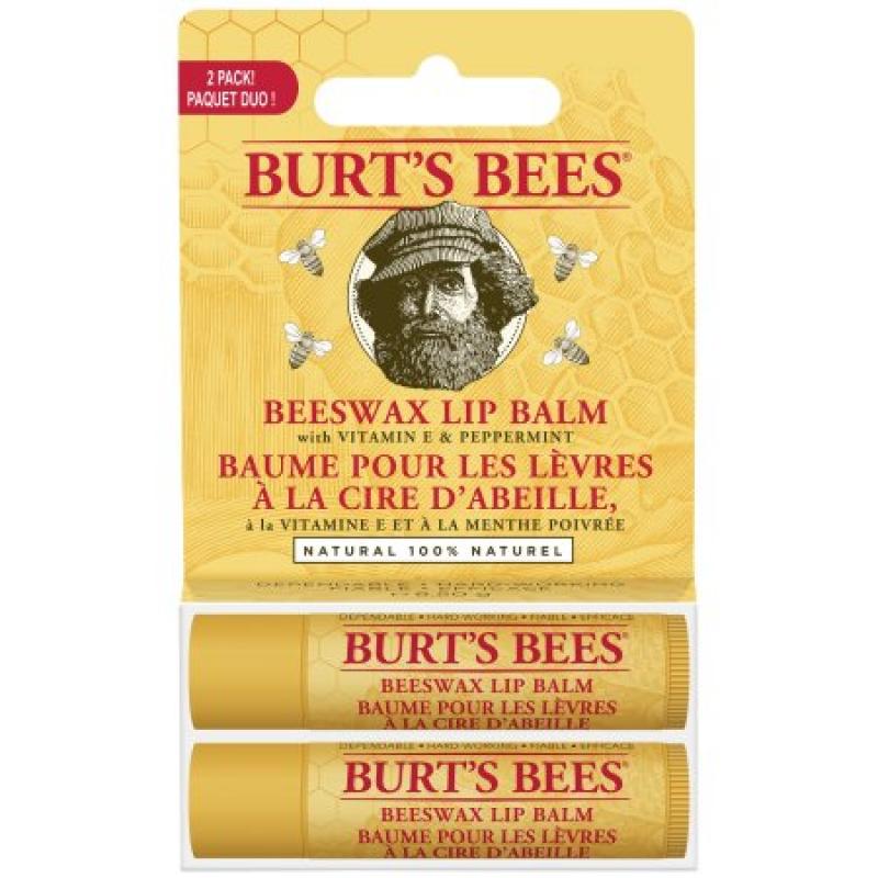 Burt&#039;s Bees 100% Natural Moisturizing Lip Balm, Beeswax, 2 Tubes in Blister Box