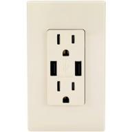 Leviton T5632-T Combo Duplex Receptacle and 15-Amp USB Chage, Light Almond