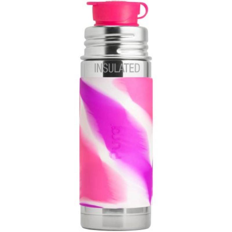 Pura Sport 9 oz/260 ml Stainless Steel Insulated Kids Sport Bottle with Silicone Sport Flip Cap and Sleeve, Pink Swirl (Plastic Free, NonToxic Certified, BPA Free)