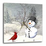 3dRose Cardinal And Snowman In Winter, Wall Clock, 13 by 13-inch