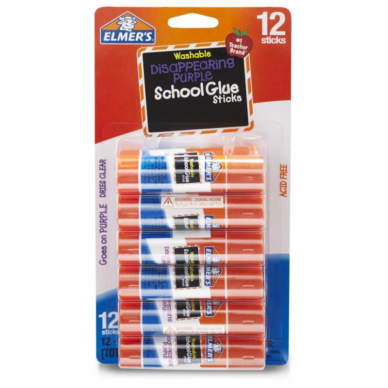 Elmer&#039;s Disappearing Purple Washable School Glue Sticks, 0.21 oz, 12 Count