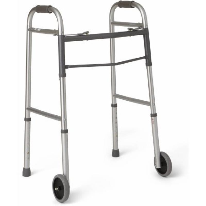 Medline Easy Care Two-Button Folding Walker with 5" Wheels