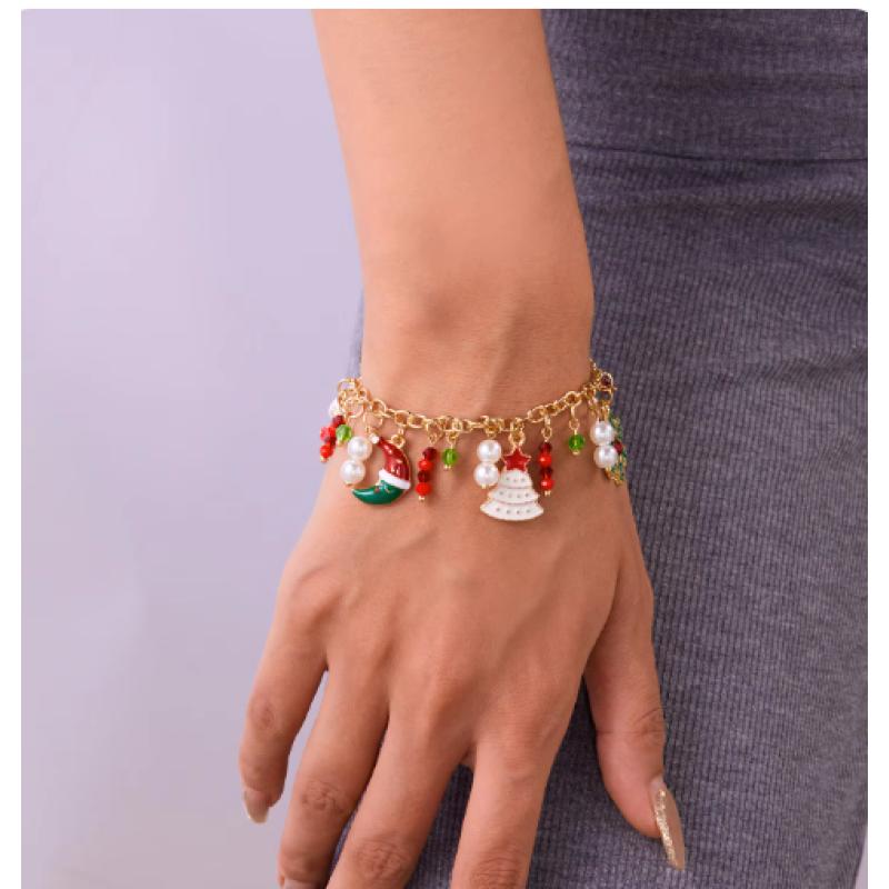 Fashion Santa Claus Snowman Star Christmas Tree Pendant Bracelet For Women Adjustable Christmas Bracelet Charm Party Jewelry