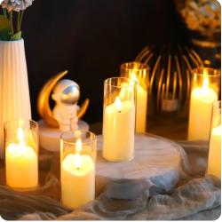 6Pcs Led Flameless Electric Candles Lamp Acrylic Glass Battery Flickering Fake Tealight Candle Bulk for Wedding Christmas