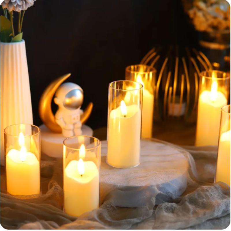 6Pcs Led Flameless Electric Candles Lamp Acrylic Glass Battery Flickering Fake Tealight Candle Bulk for Wedding Christmas