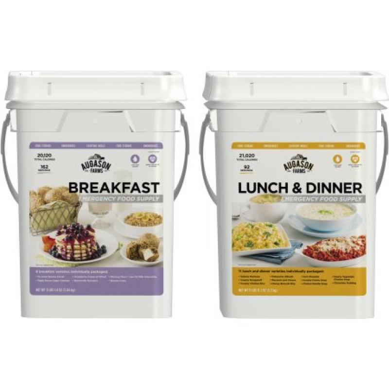 Augason Farms Breakfast/Lunch & Dinner Variety Pack Emergency Food Supply Storage Pails, 2 count