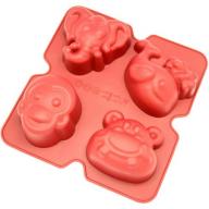 Freshware 4-Cavity Safari Animal Silicone Mold for Muffin, Soap, Brownie, Cheesecake and Pudding, CB-902RD