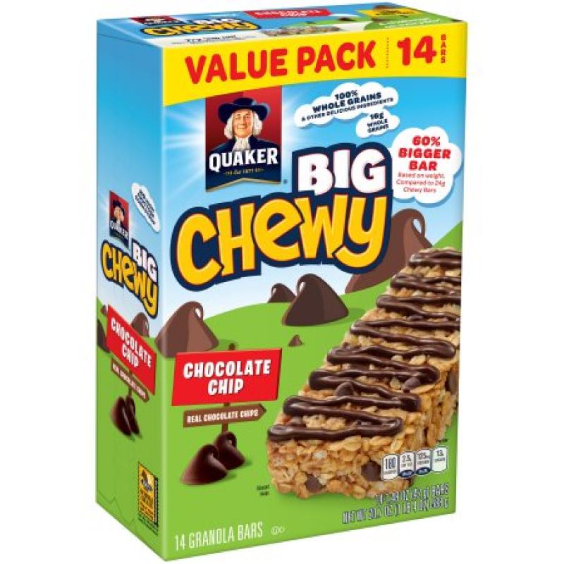 Quaker Big Chewy Chocolate Chip Granola Bars, 1.48 oz, 14 count