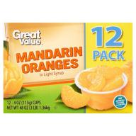 Great Value Mandarin Oranges in Light Syrup 12 x 4 oz (48 oz)