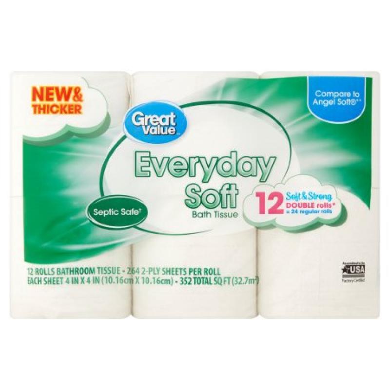 Great Value Everyday Soft Bathroom Tissue, 12 count