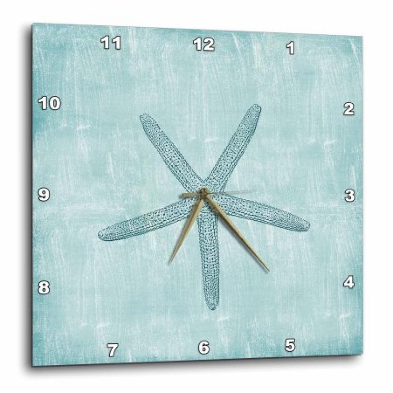 3dRose Aqua Starfish Abstract beach theme, Wall Clock, 15 by 15-inch