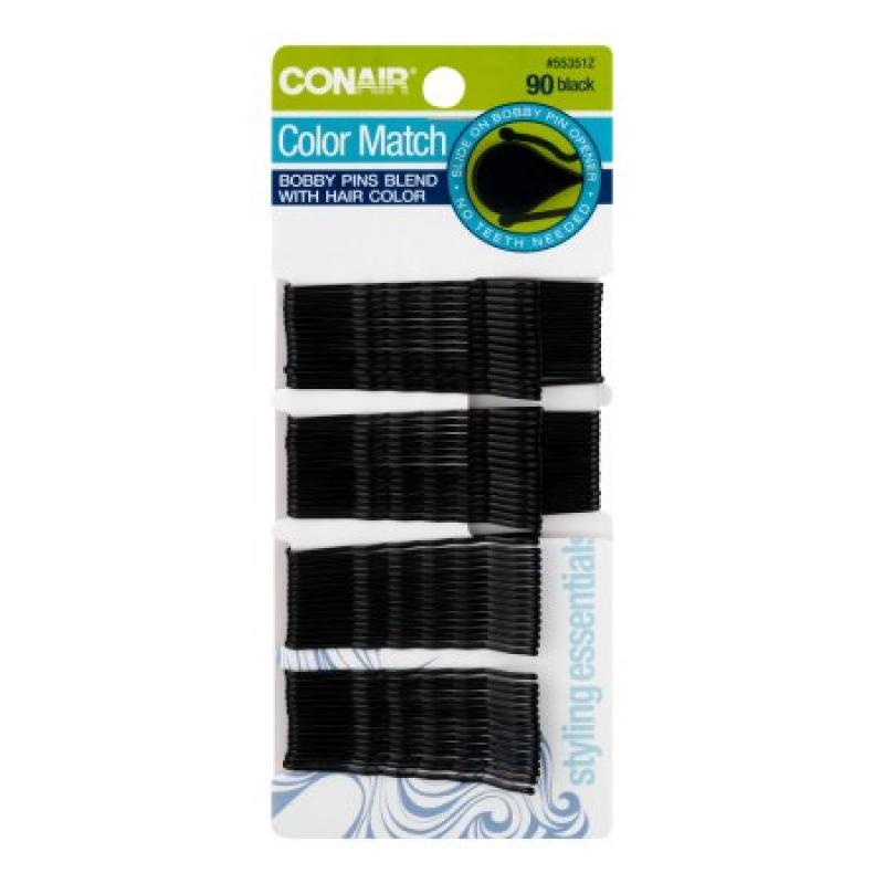 Conair Styling Essentials Bobby Pins, Black, 90 count