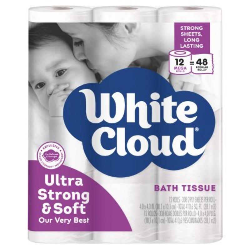 White Cloud Ultra Strong & Soft Bath Tissue, 12 rolls