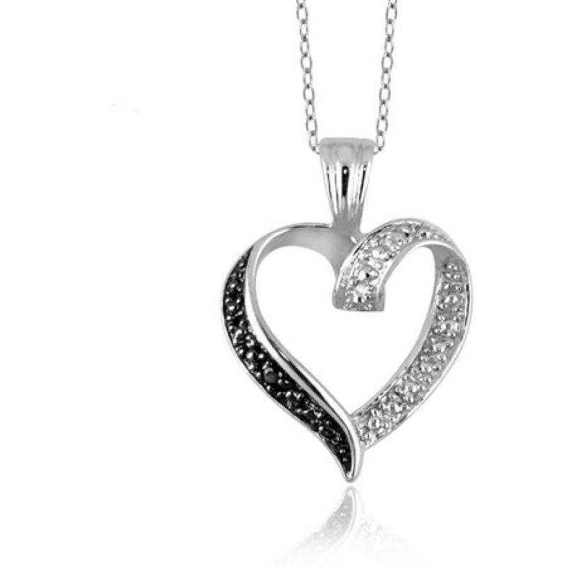JewelersClub Black Diamond Accent Sterling Silver Open Heart Pendant