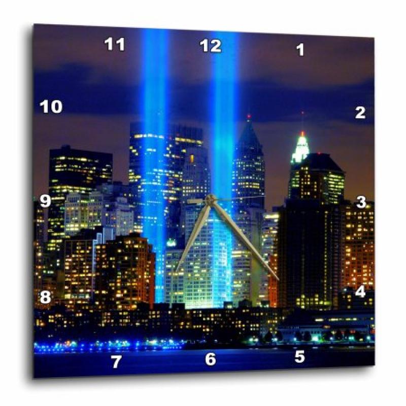 3dRose Beautiful photograph of the Twin Towers 911 Memorial Lights Never Forget, Wall Clock, 10 by 10-inch