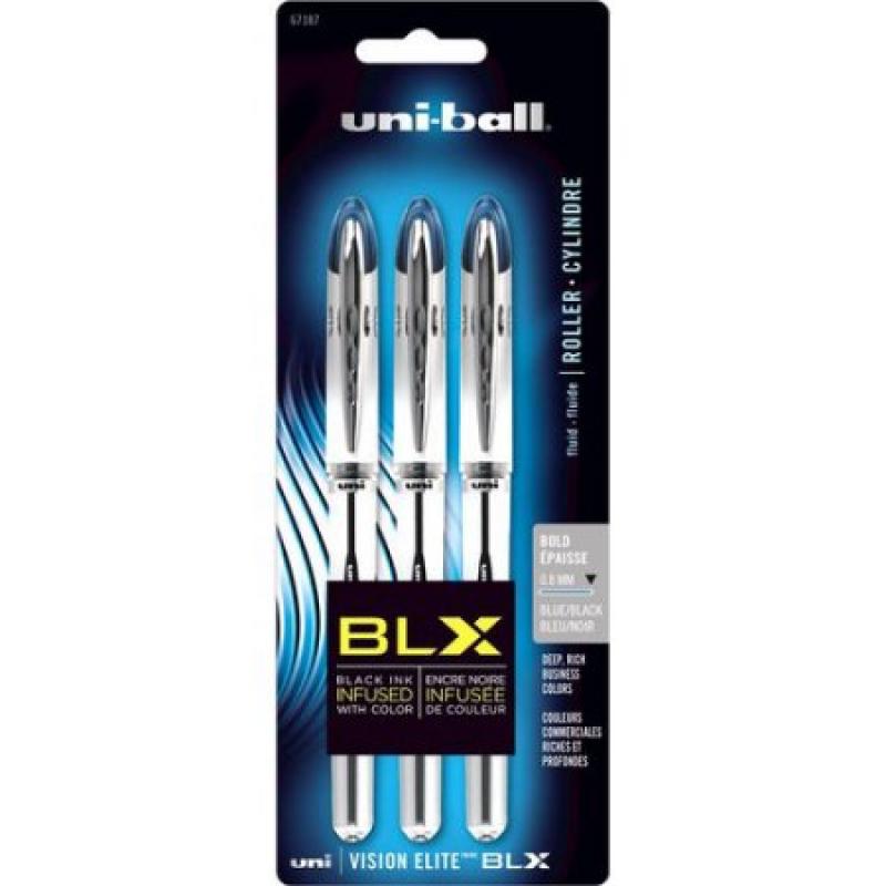 uni-ball Vision Elite BLX Infusion Rollerball Pens, Bold Point (0.8mm), Blue/Black, 3 Count