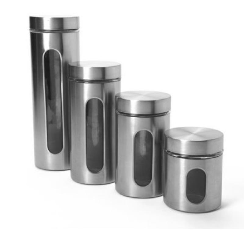 Anchor Hocking 4-Piece Palladian Canister Set with Window, Stainless Steel
