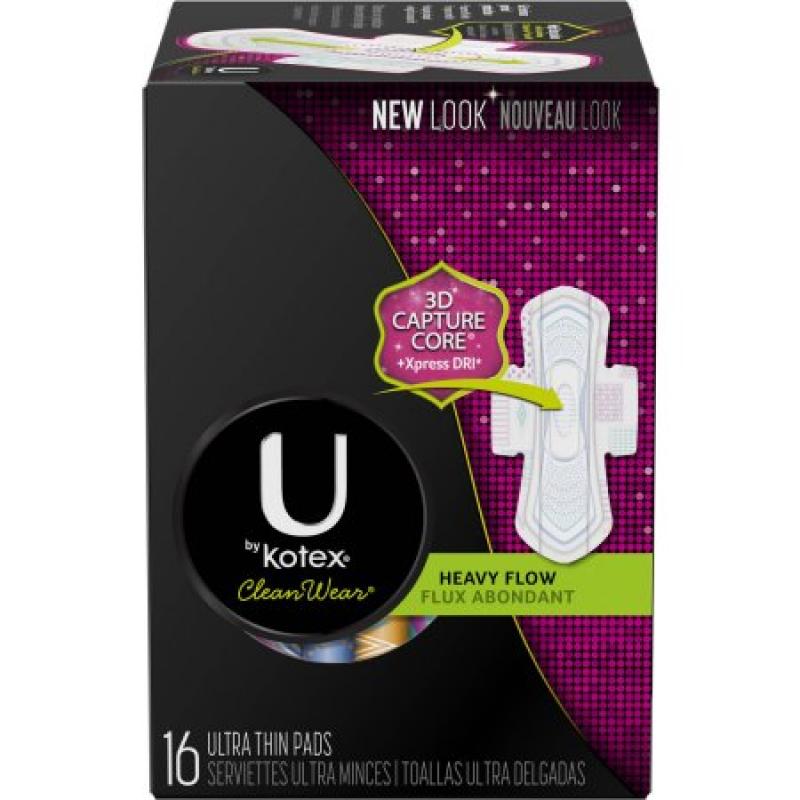 U by Kotex CleanWear Ultra Thin Heavy Flow Pads with Wings, Unscented