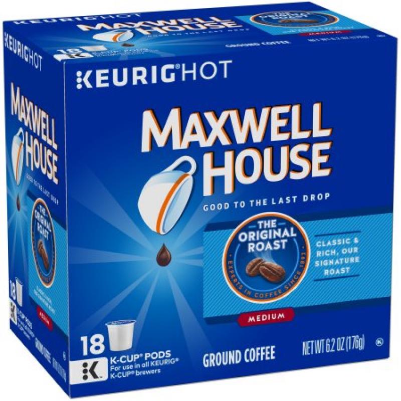 Maxwell House Original Medium Roast Coffee K-Cup Pods, 18 count, 6.2 OZ (176g)