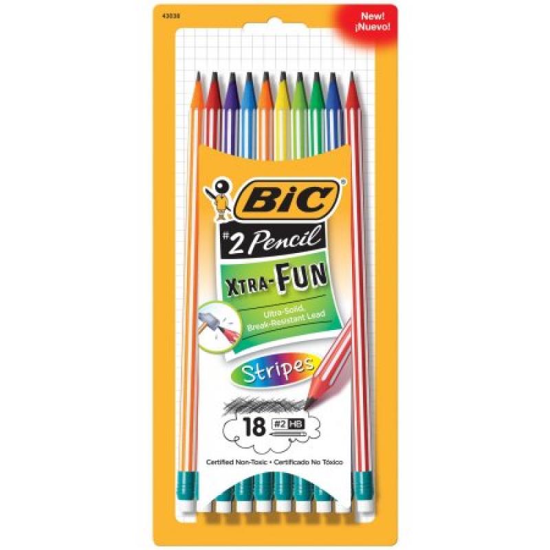 BIC Xtra Fun Stripes, 2 HB Black Lead Pencil, 18-Count