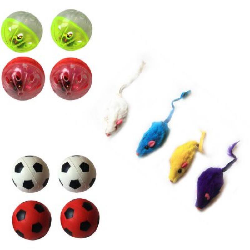 Iconic Pet Fur Mice, Plastic Ball and Bouncing Ball, Set of 3