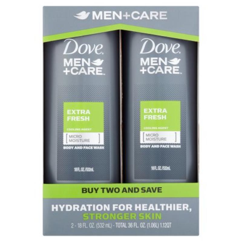 Dove Men+Care Extra Fresh Body and Face Wash, 18 oz, Twin Pack