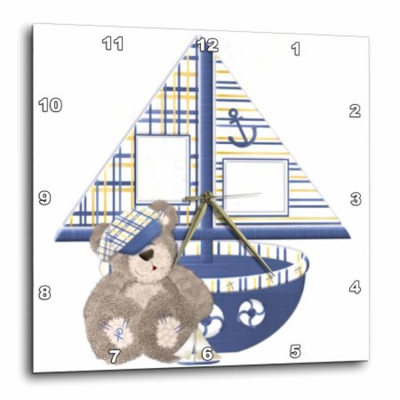 3dRose Sailboat and Teddy Bear, Wall Clock, 10 by 10-inch