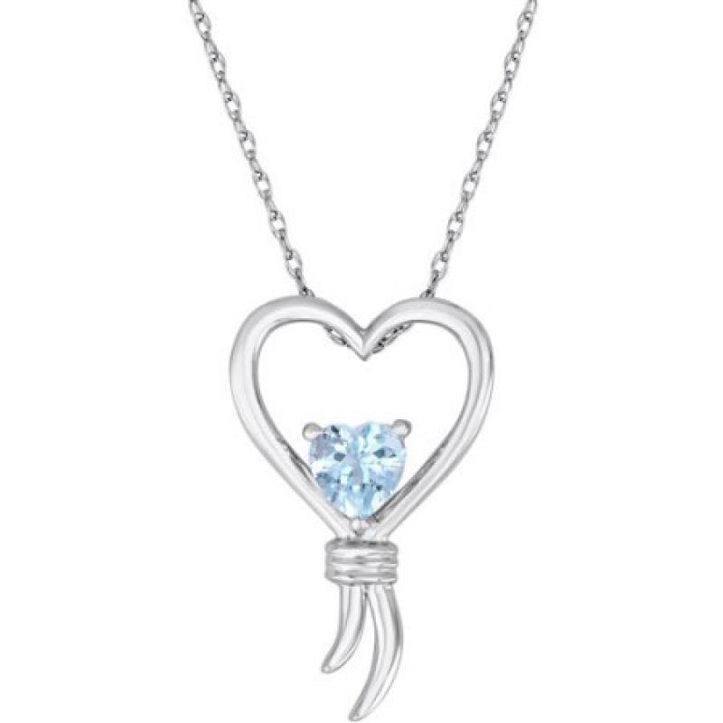 Knots of Love Sterling Silver Aqua Heart Pendant, 18"