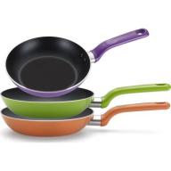 T-fal, Enjoy Nonstick, C732S2, Dishwasher Safe Cookware, 8", 9.5" & 11" Fry Pans, 3 Pc. Set, Green, Purple, Orange