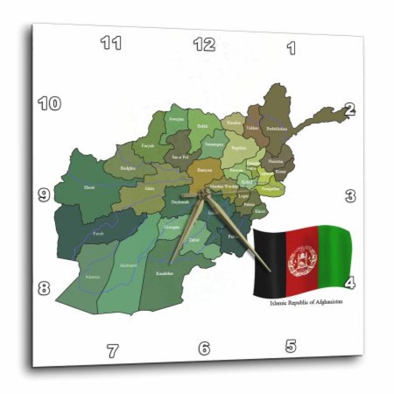 3dRose The map and flag of the Islamic Republic of Afghanistan with all the provinces marked, Wall Clock, 10 by 10-inch