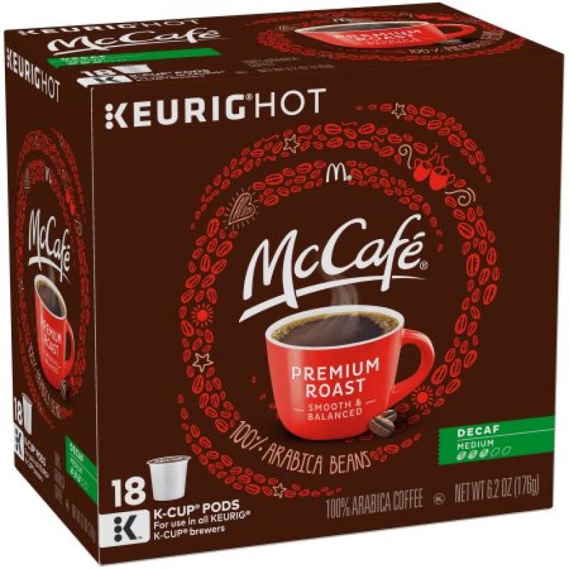 McCafe Premium Decaf Medium Roast Coffee K-Cup Pods, 18 count, 6.2 oz