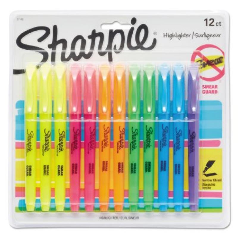 Sharpie Accent Pocket Style Highlighter, Chisel Tip, Assorted Ink, 12 per Set