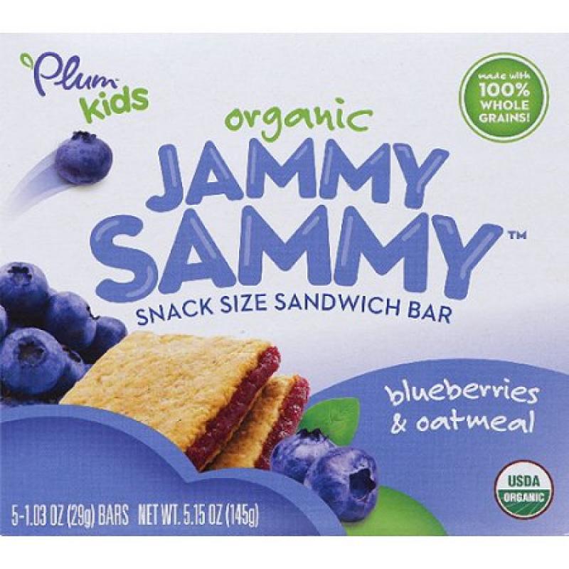 Plum Kids Organic Jammy Sammy Blueberries & Oatmeal Snack Size Sandwich Bars, 5 count, 5.15 oz, (Pack of 6)