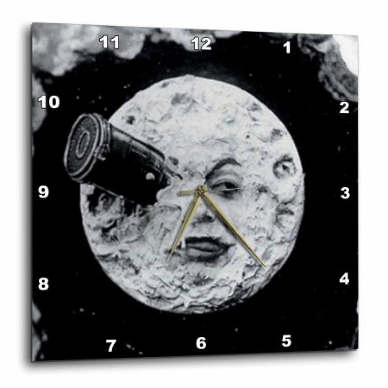 3dRose A Trip to the Moon (Black and White), Wall Clock, 10 by 10-inch