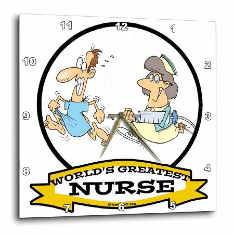 3dRose Funny Worlds Greatest Nurse II Occupation Job Cartoon, Wall Clock, 10 by 10-inch