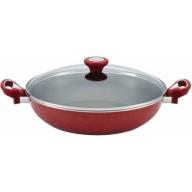 Farberware New Traditions Speckled Aluminum Nonstick 12-1/2-Inch Covered Skillet, Red