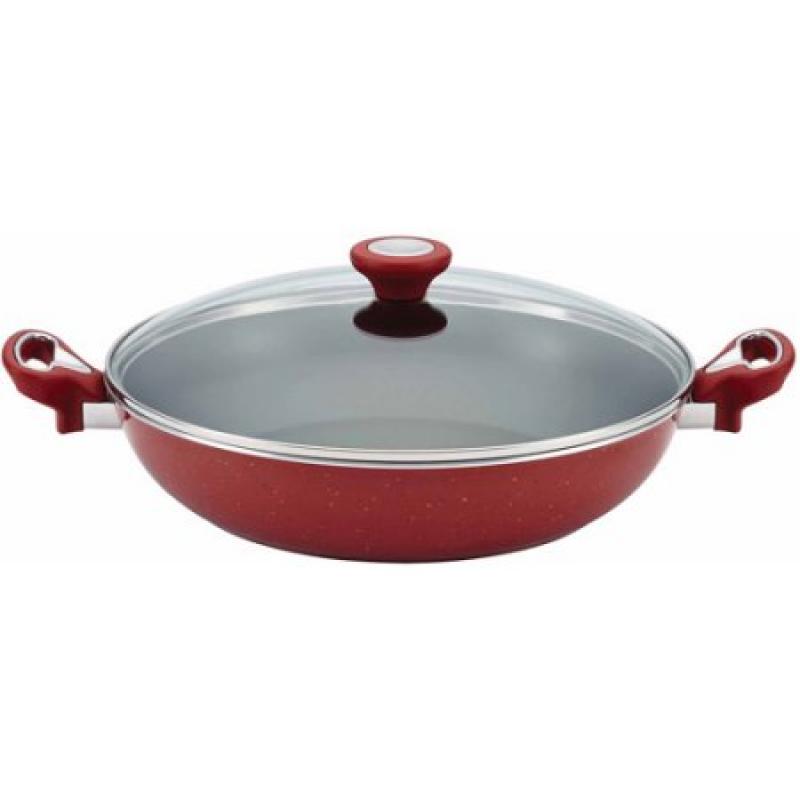 Farberware New Traditions Speckled Aluminum Nonstick 12-1/2-Inch Covered Skillet, Red
