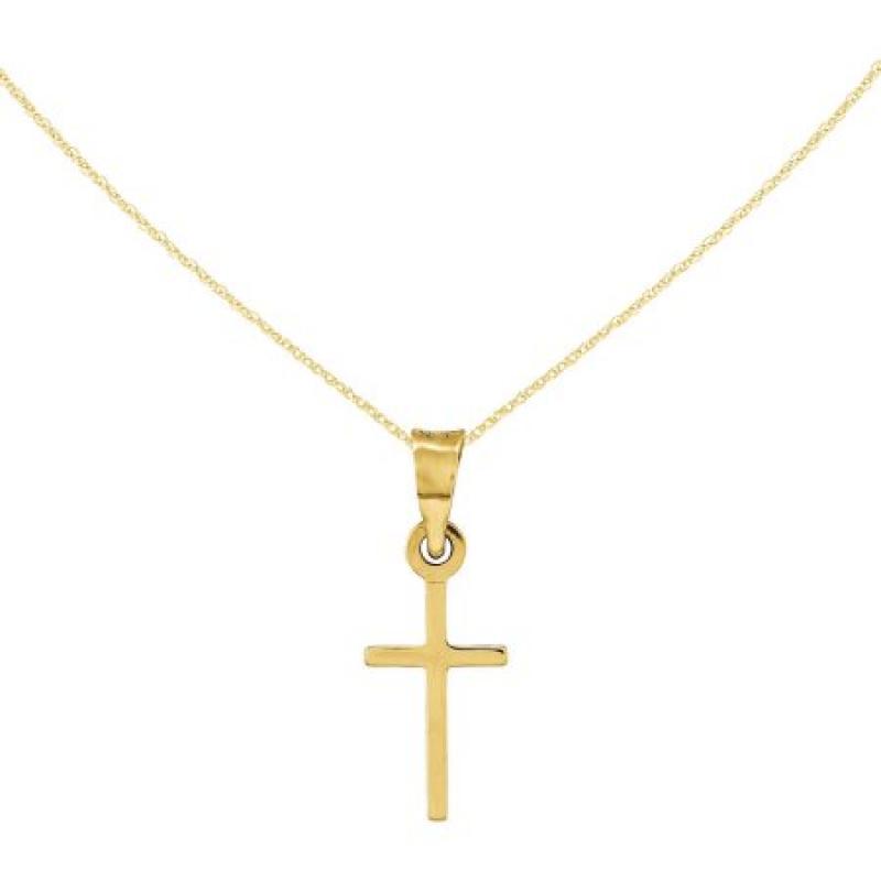 14kt Yellow Gold Polished Cross Necklace, 18"