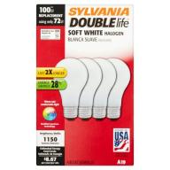 Sylvania Double Life 72W Halogen Light Bulbs, Soft White, 4-Pack