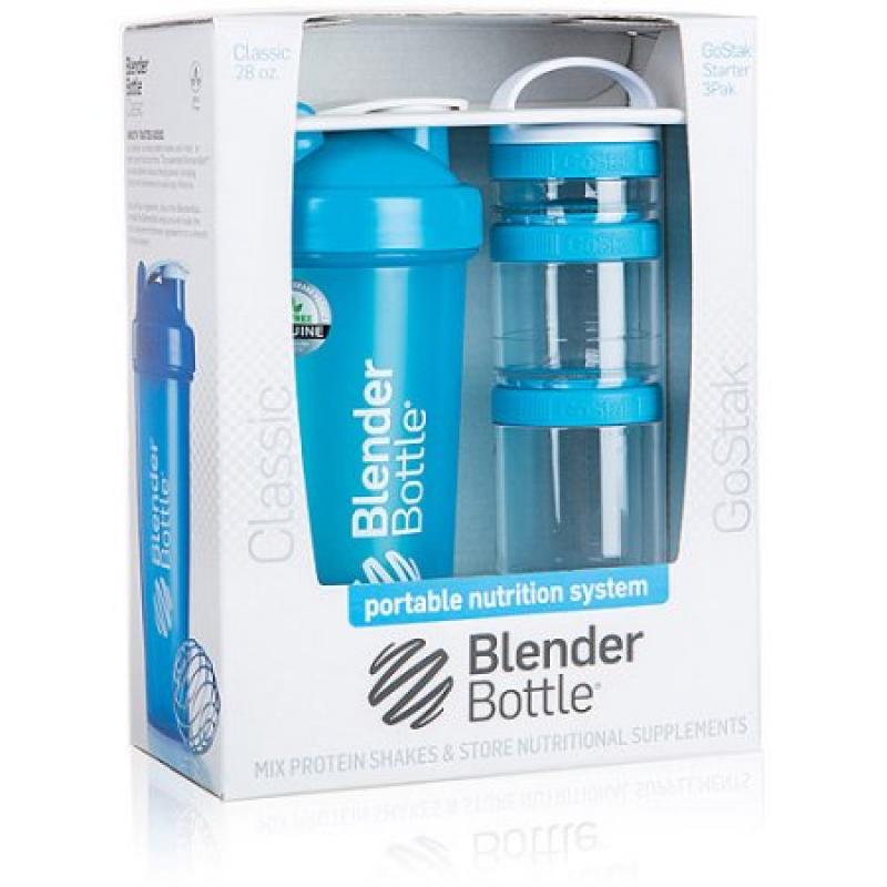 BlenderBottle Combo Pack 28-Ounce Bottle and 3-Piece GoStak Container