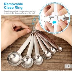 Stainless Steel Measuring Spoons Cups Set Small Tablespoon with Bonus Leveler Etched Markings Removable Clasp Kitchen Gadgets