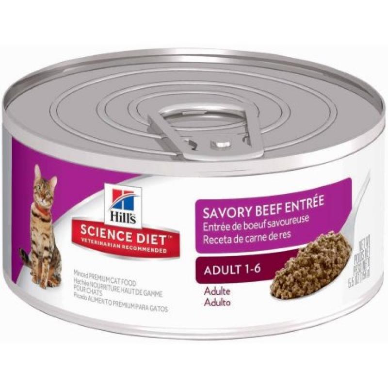 Hill&#039;s Science Diet Adult Savory Beef Entrée Canned Cat Food, 5.5 oz, 24-pack
