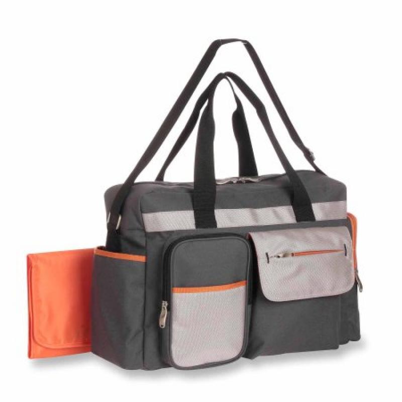 Graco Tangerine Collection Duffle Diaper Bag with Smart Organizer System Grey w/ Orange