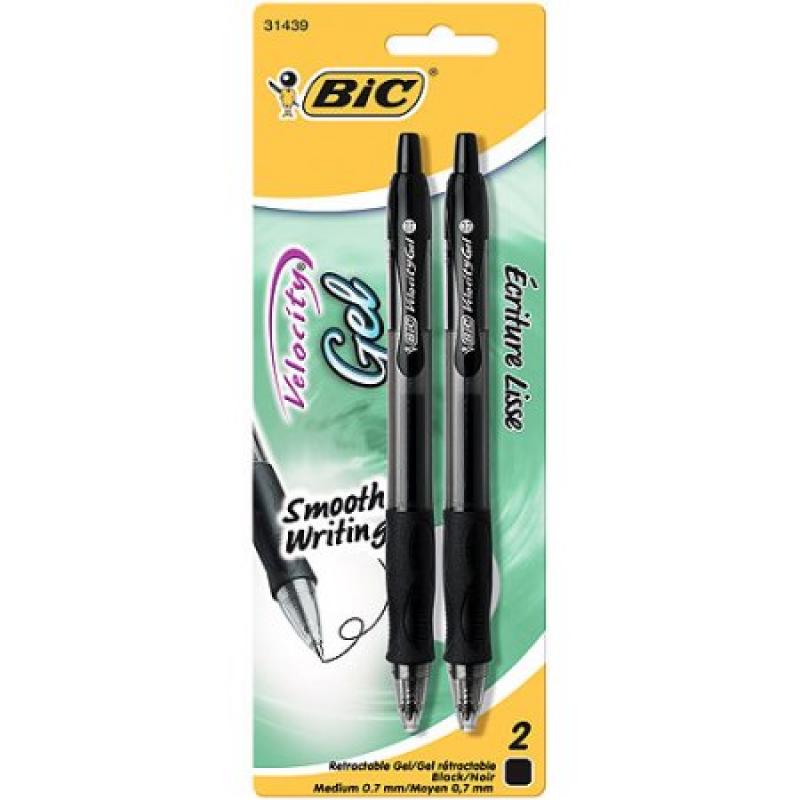 Bic Velocity Gel Retractable Pens Medium Point 2/Pkg-Black
