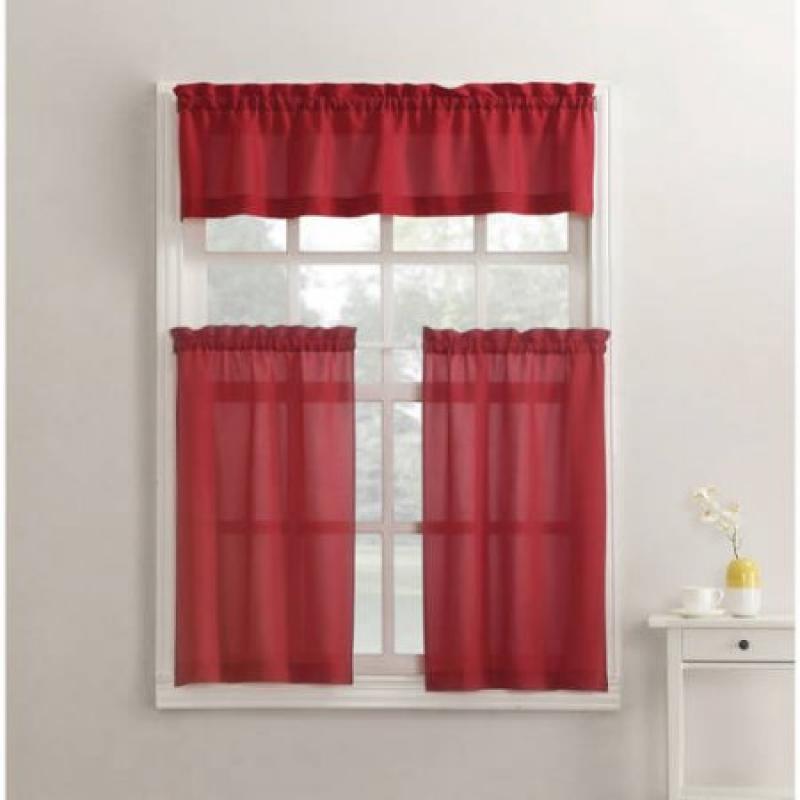 Mainstays Solid 3-Piece Kitchen Curtain and Valence Set